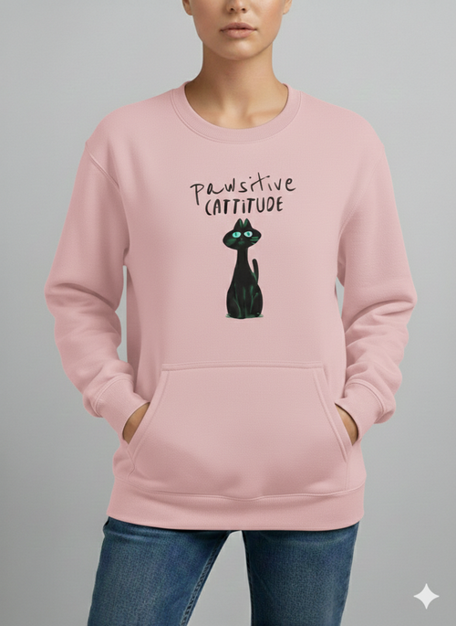 Pawsitive Cattitude Premium Crewneck Sweatshirt – Cute Cat Lover Gift