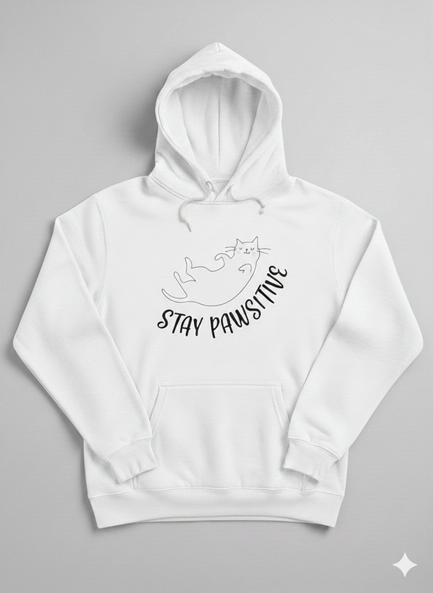 Stay Pawsitive Oversized Hoodie – Cute Cat Lover Cozy Fit
