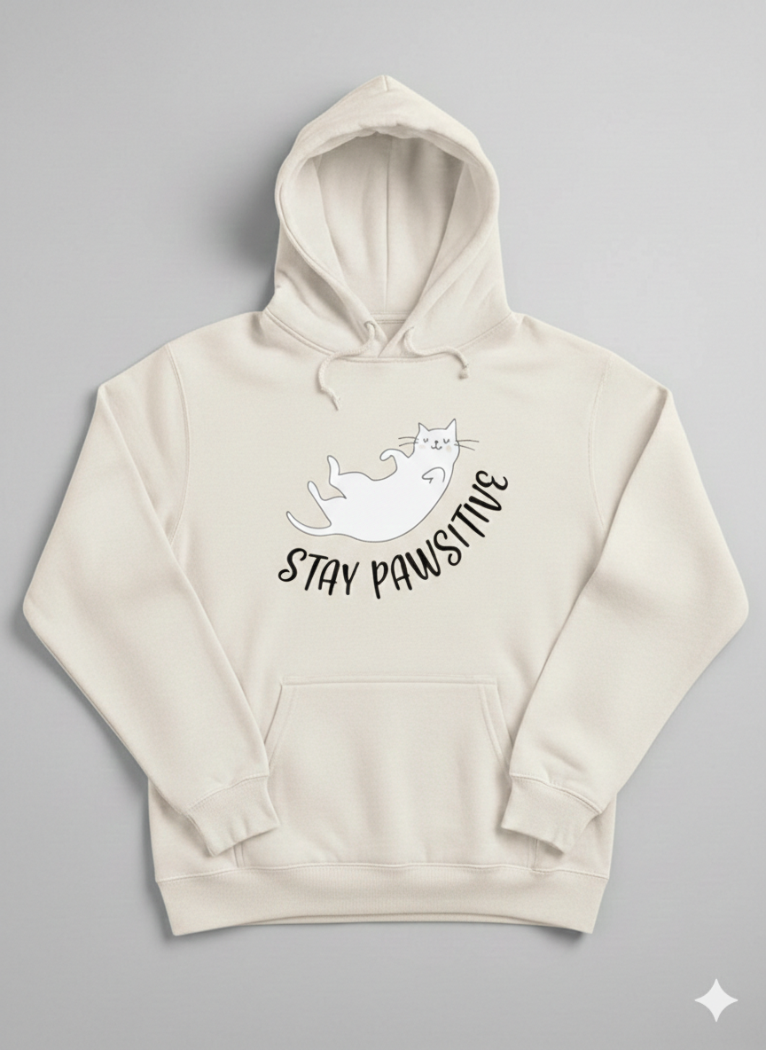 Stay Pawsitive Oversized Hoodie – Cute Cat Lover Cozy Fit